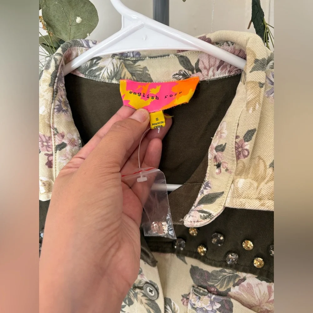 Rare Y2K Cottagecore Jacket Floral Print Beige Vintage Button Up Embellished S - Picture 4 of 6